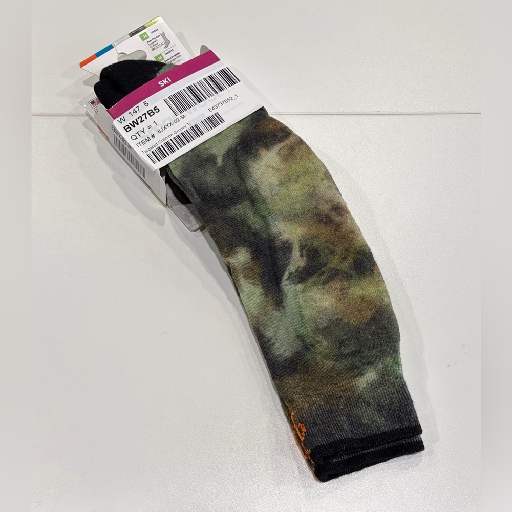 SmartWool Men's Medium Targeted Cushion Groovy Tie-Dye Print Ski Socks Green NWT